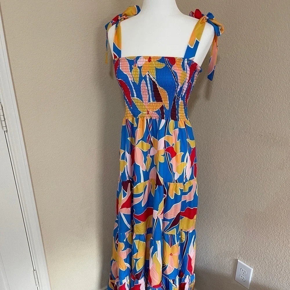 Floral Ruffle Maxi Dress With Tie Straps - Picture 5 of 11